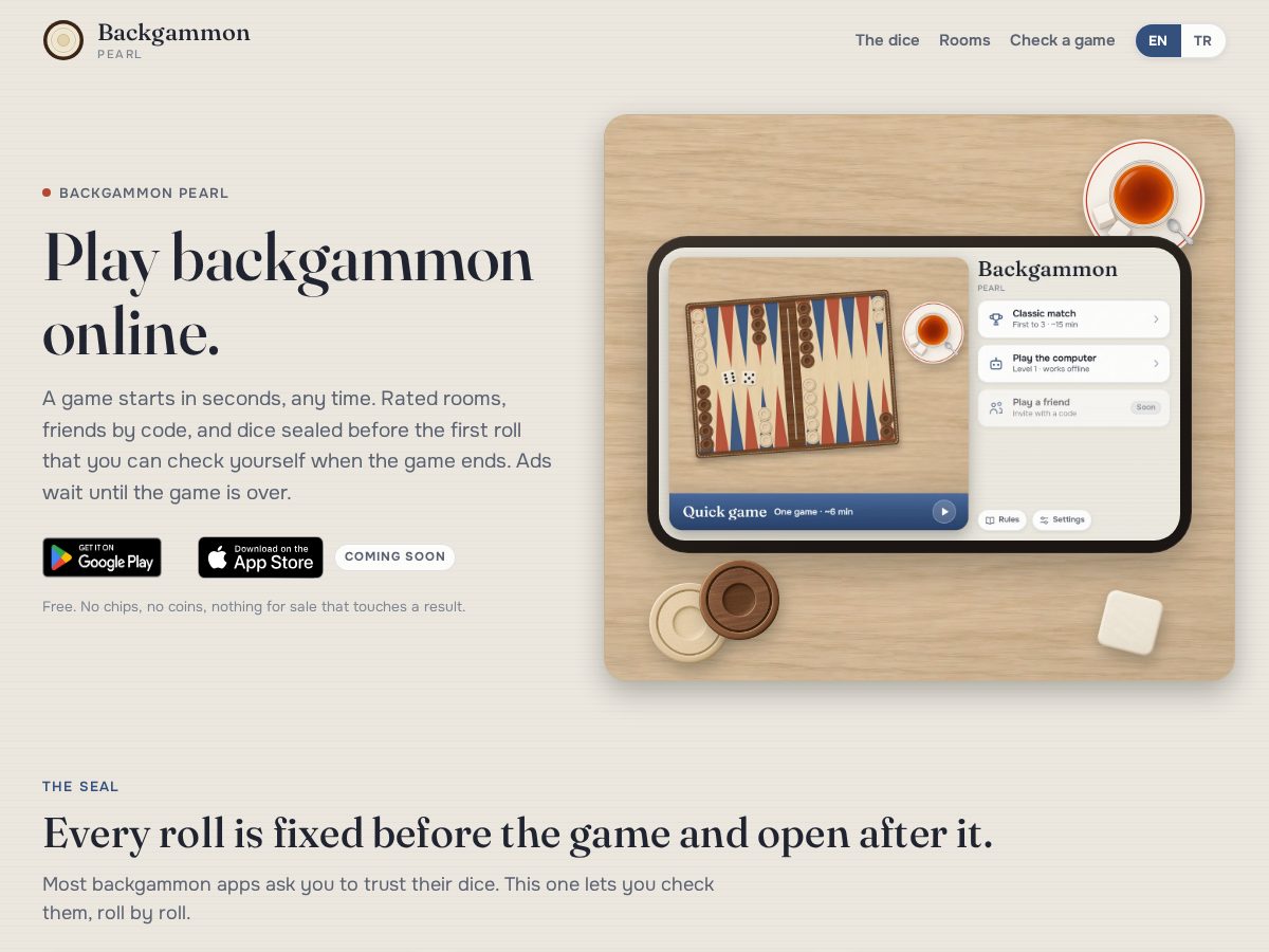 Landing-page snapshot of backgammonpearl.com