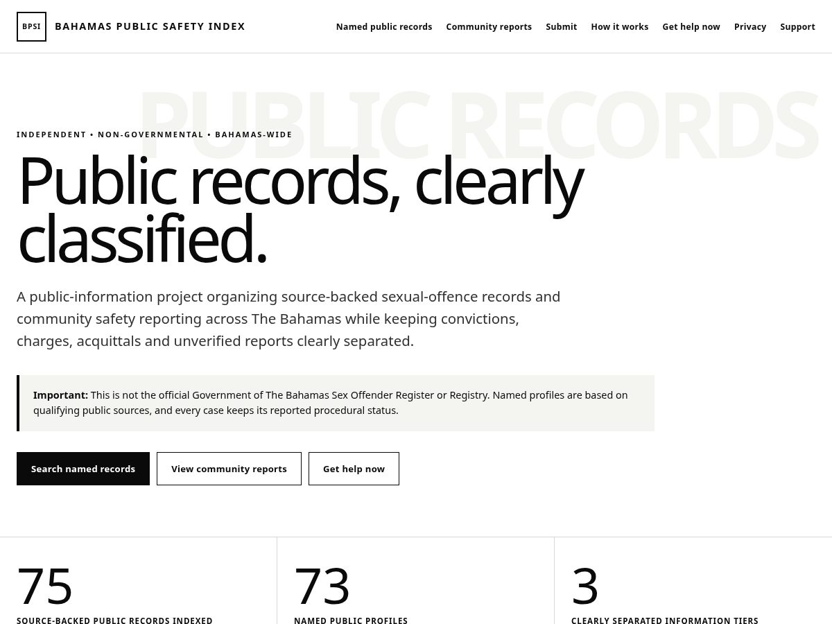 Landing-page snapshot of bahamaspublicsafety.org