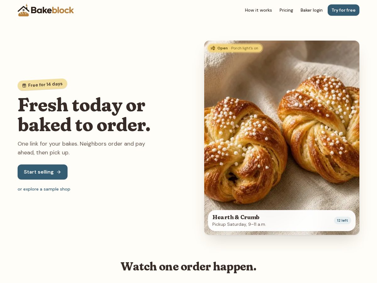 Landing-page snapshot of bakeblock.app