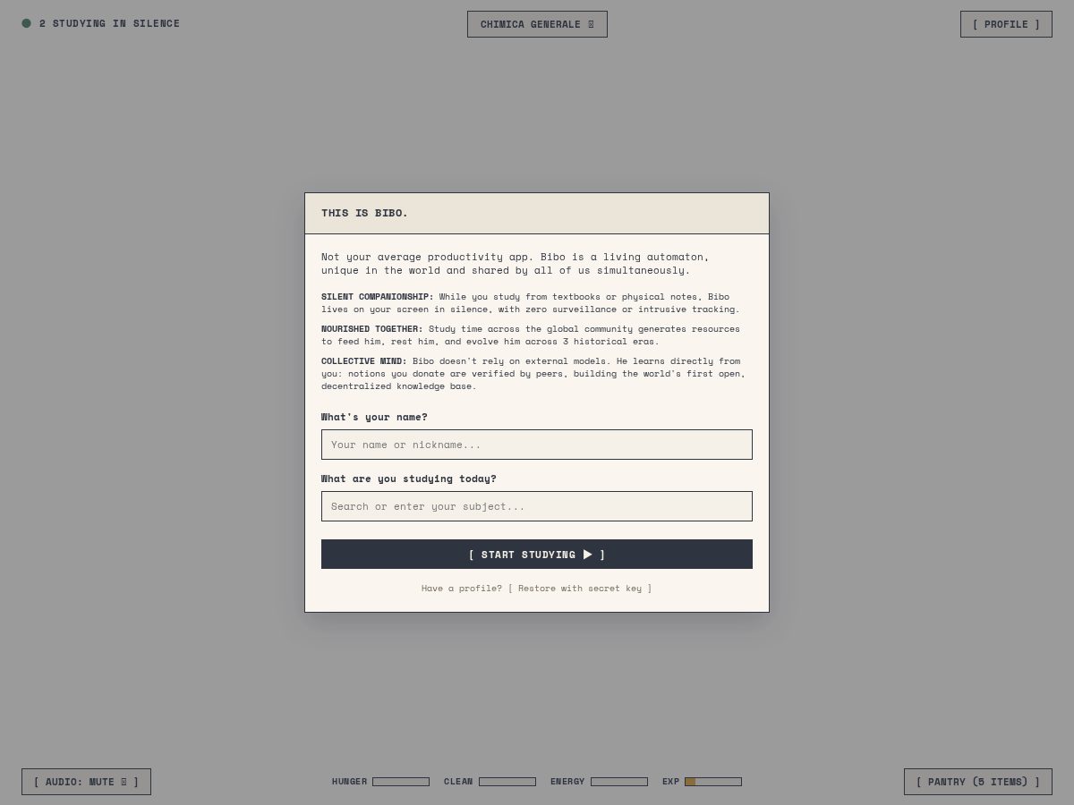 Landing-page snapshot of bibostudy.com