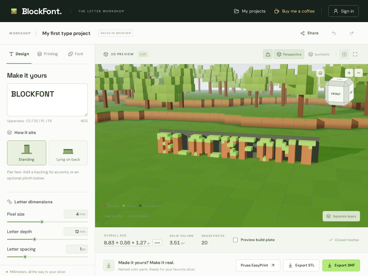 Landing-page snapshot of blockfont.net