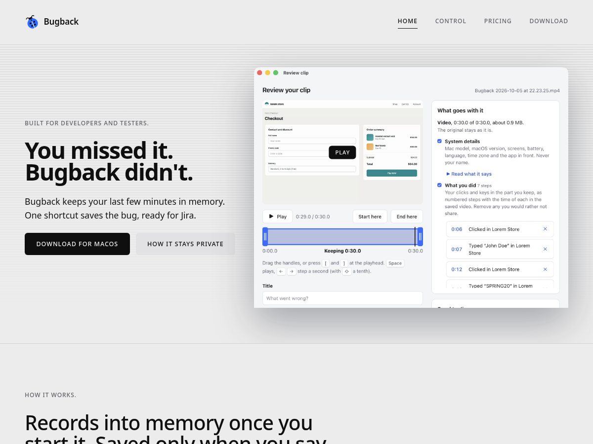Landing-page snapshot of bugback.app