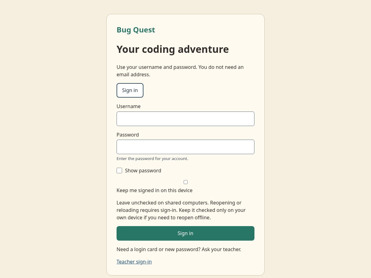 Landing-page snapshot of bugquestcode.com