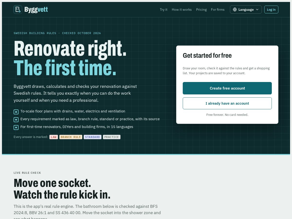 Landing-page snapshot of byggvett.com