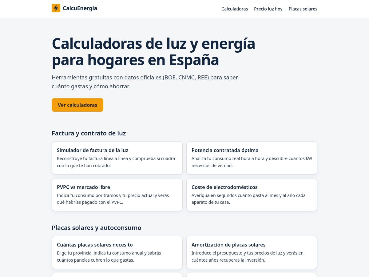 Landing-page snapshot of calcuenergia.com