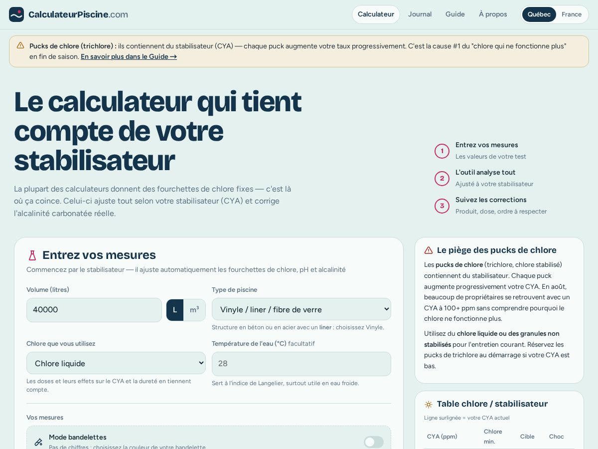 Landing-page snapshot of calculateurpiscine.com
