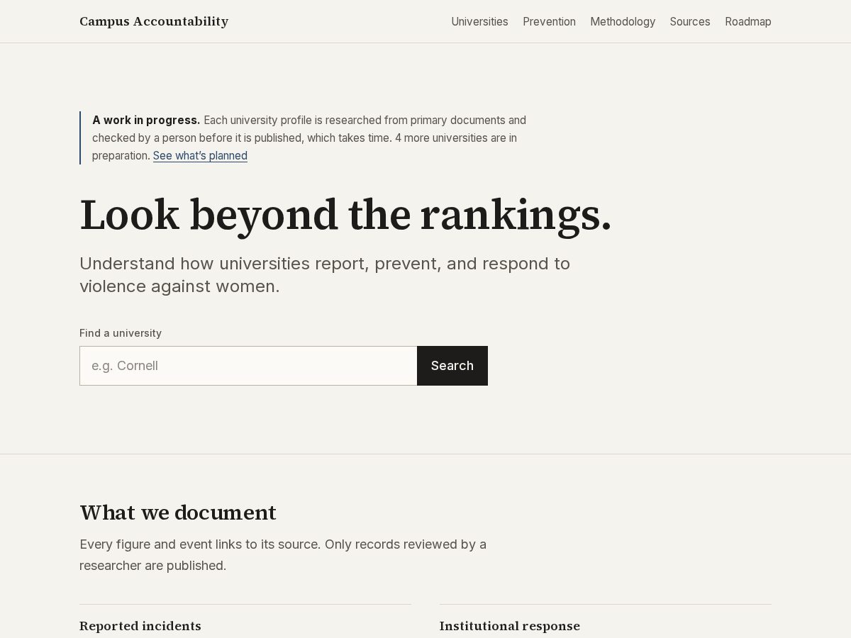 Landing-page snapshot of campusaccountability.org