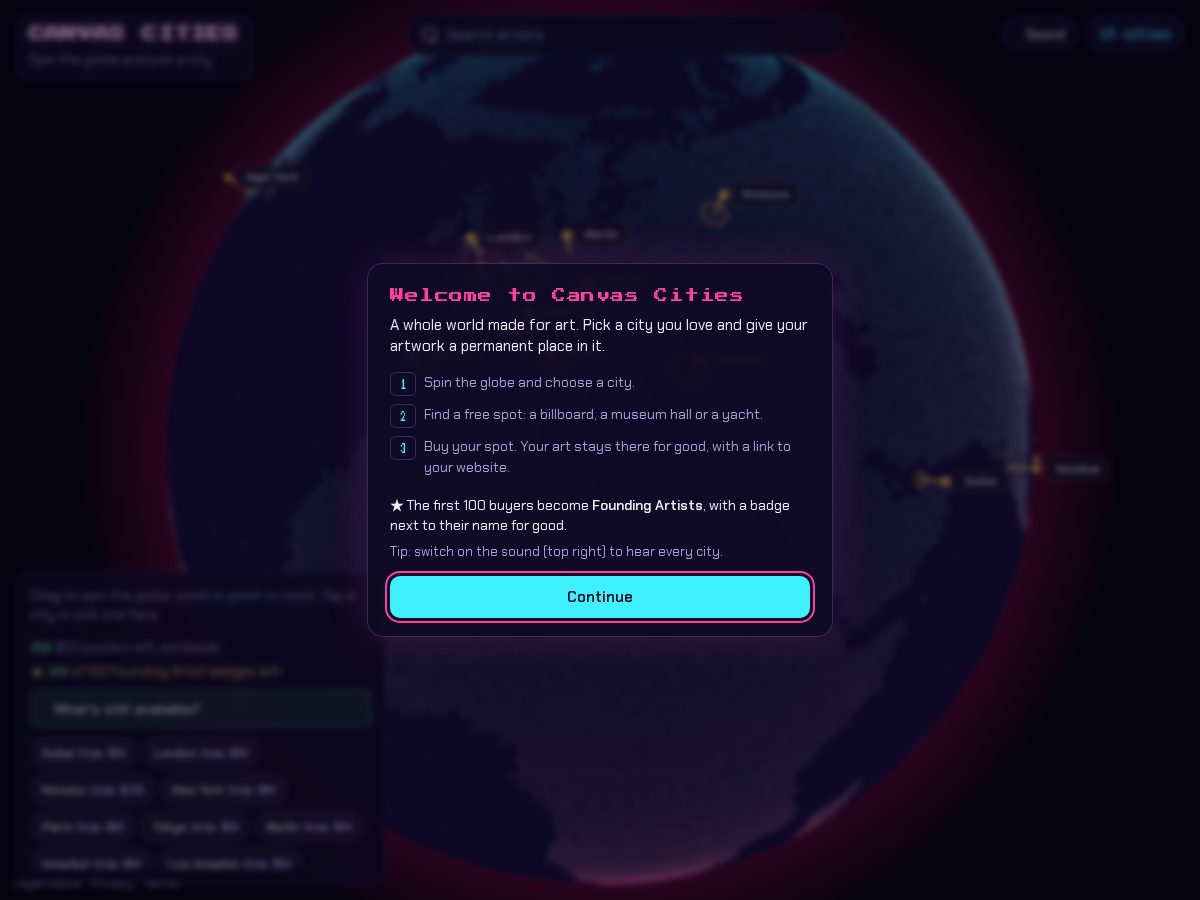 Landing-page snapshot of canvascities.com