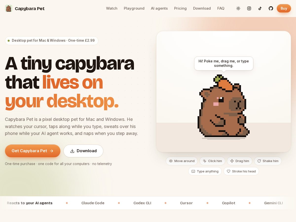 Landing-page snapshot of capybarapet.app