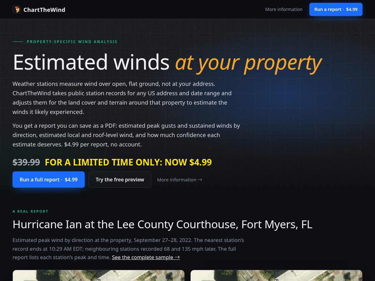 Landing-page snapshot of chartthewind.com