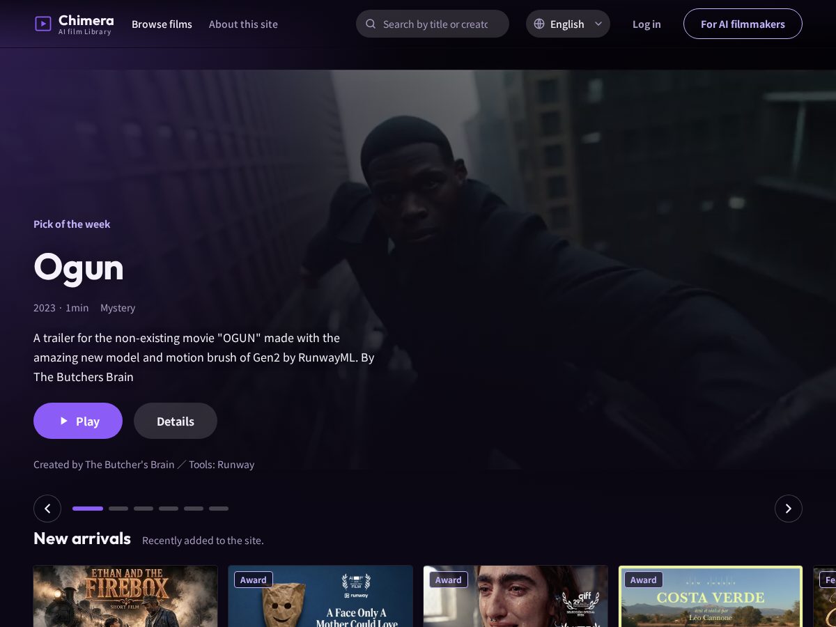 Landing-page snapshot of chimerafilm.net