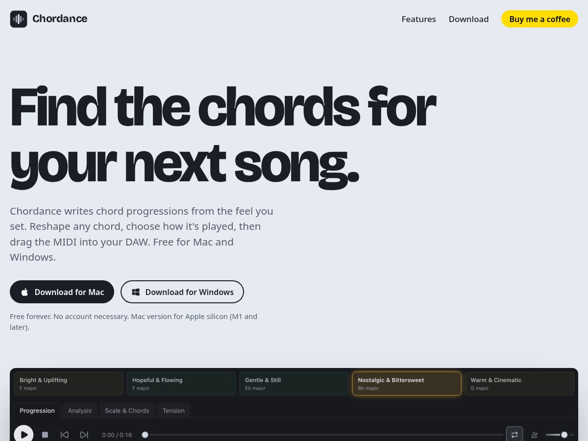 Landing-page snapshot of chordance.info