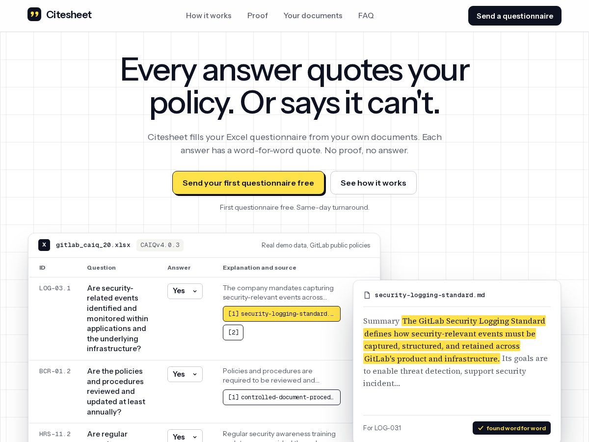 Landing-page snapshot of citesheet.com
