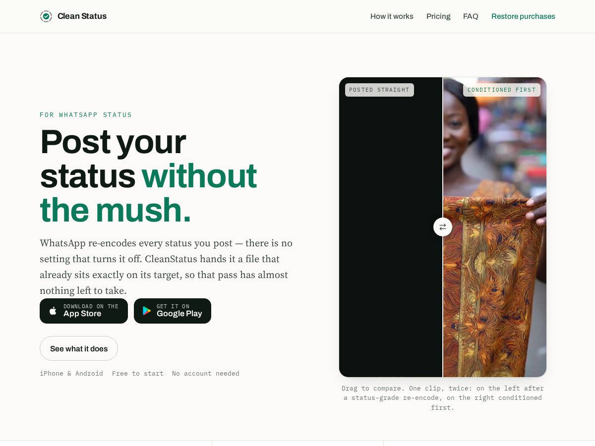 Landing-page snapshot of cleanstatus.app