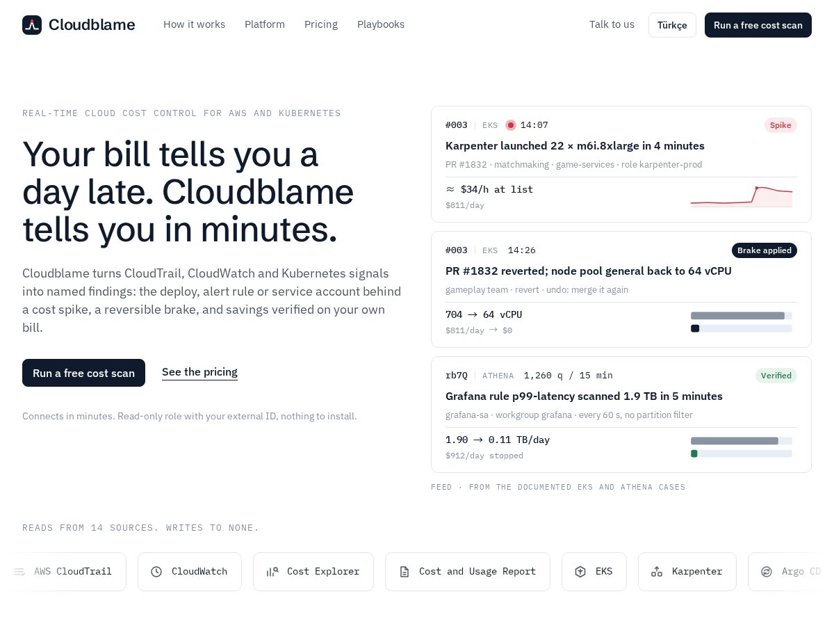 Landing-page snapshot of cloudblame.com