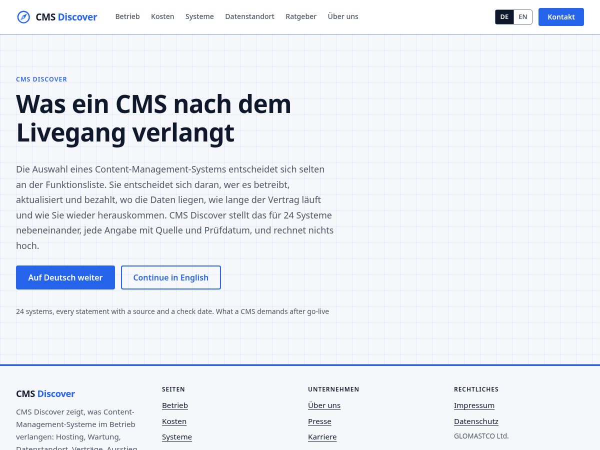 Landing-page snapshot of cmsdiscover.com