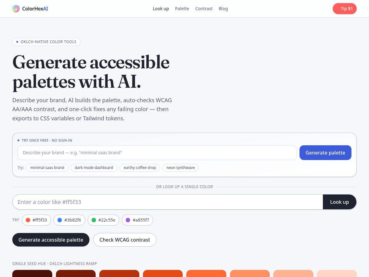 Landing-page snapshot of colorhexai.com