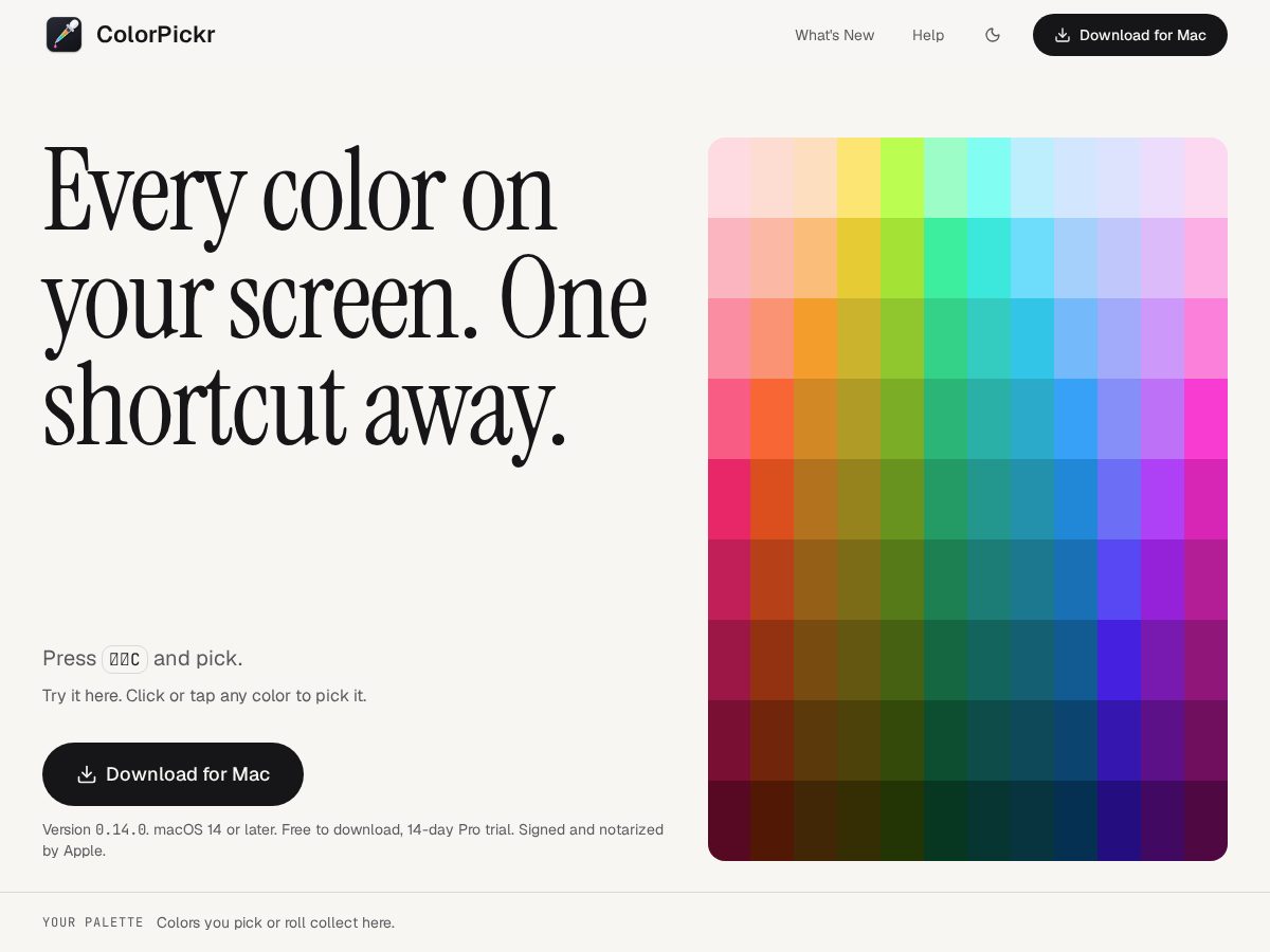 Landing-page snapshot of colorpickr.app