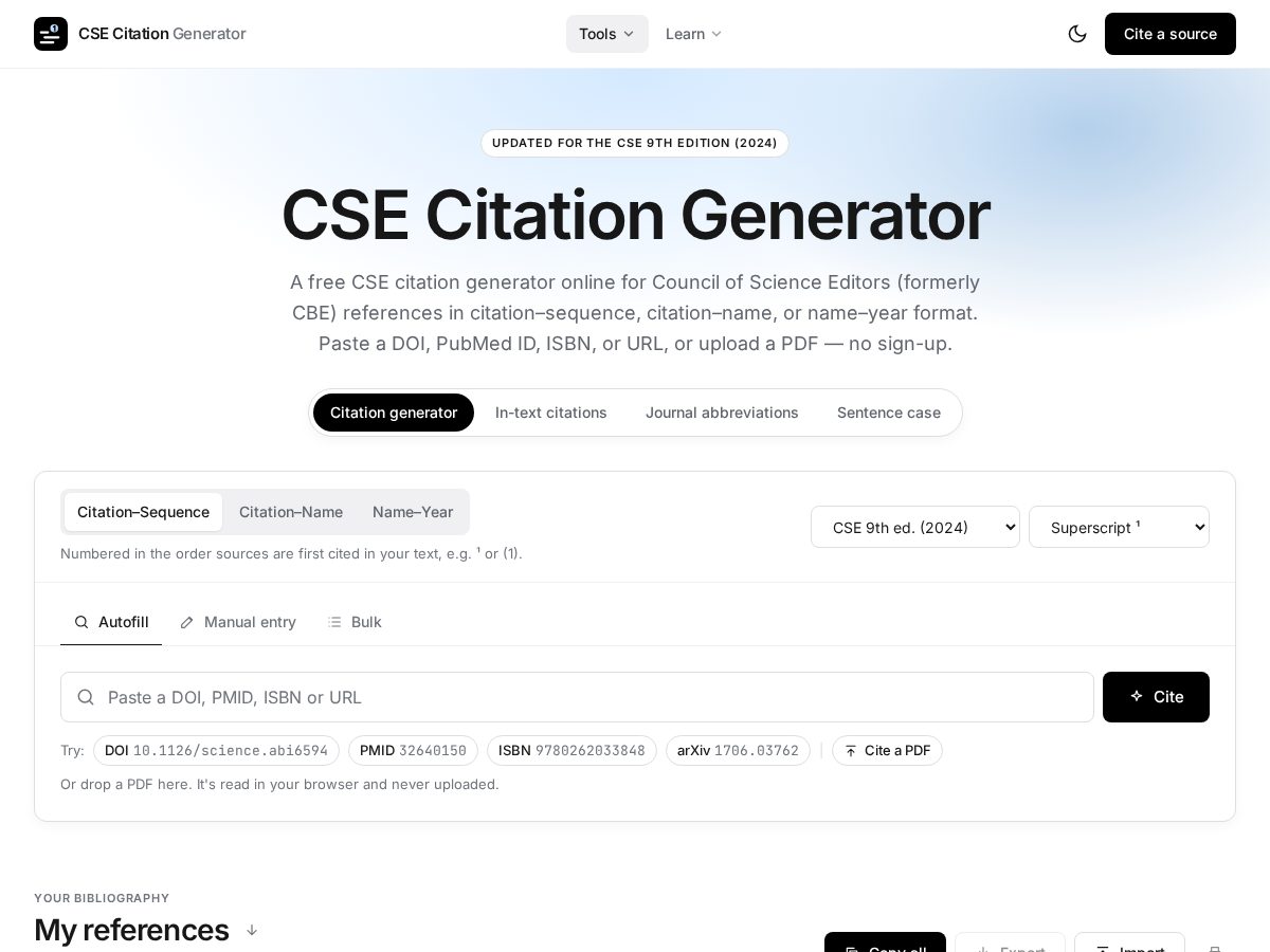 Landing-page snapshot of csecitation.com
