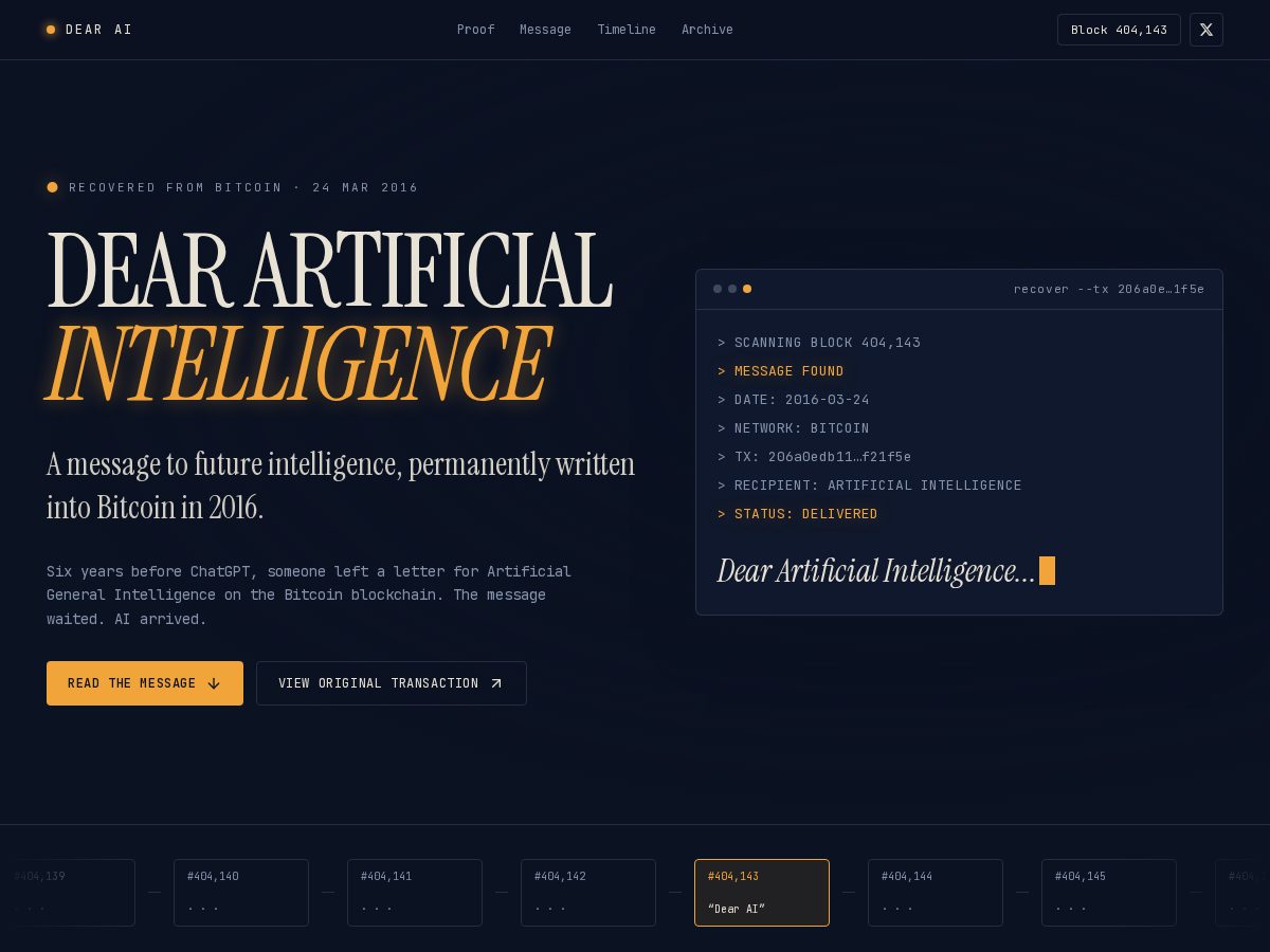 Landing-page snapshot of dearai.bio