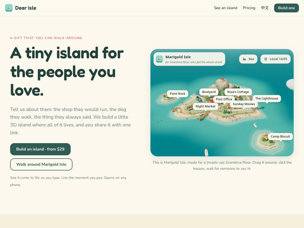 Landing-page snapshot of dearisle.com