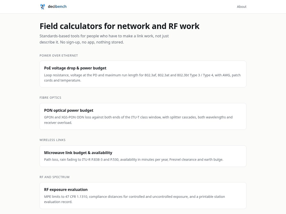 Landing-page snapshot of decibench.com