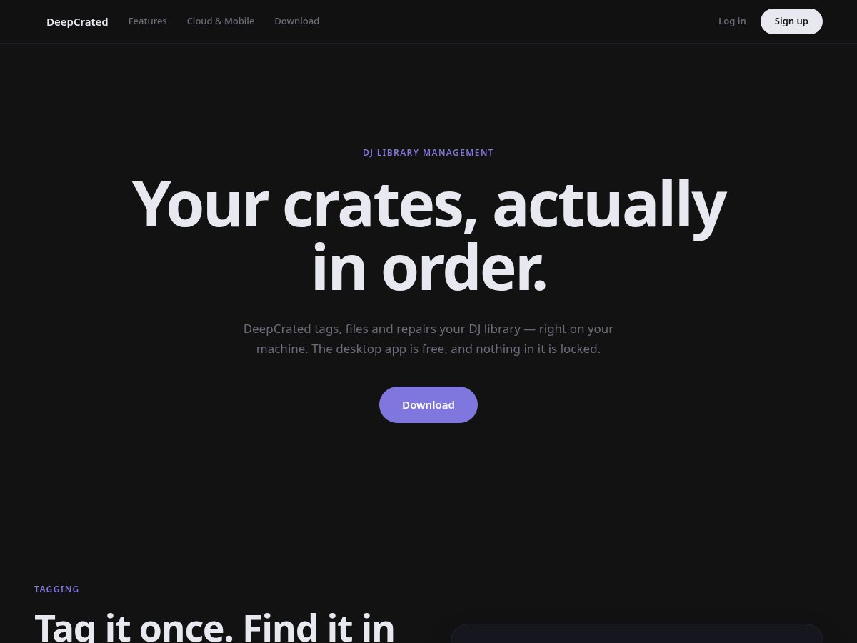 Landing-page snapshot of deepcrated.com
