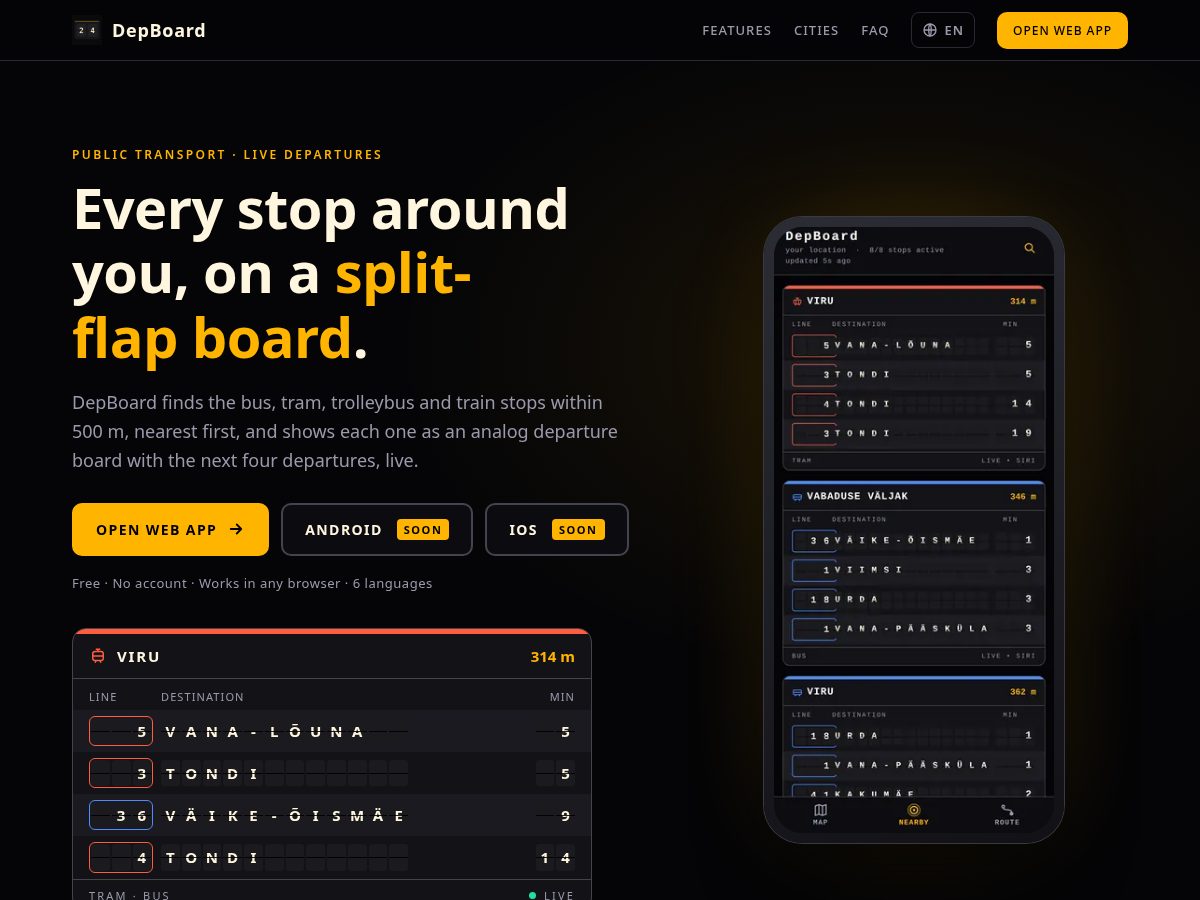 Landing-page snapshot of depboard.app
