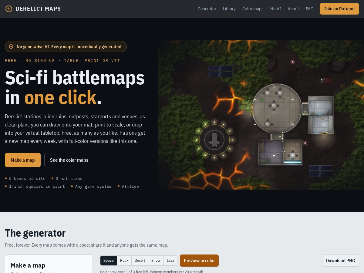 Landing-page snapshot of derelictmaps.com