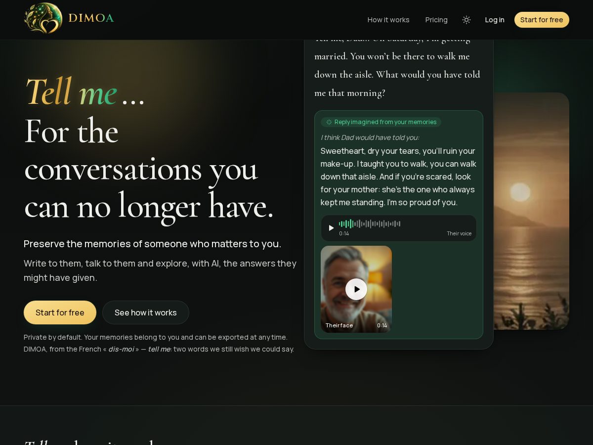 Landing-page snapshot of dimoa.app