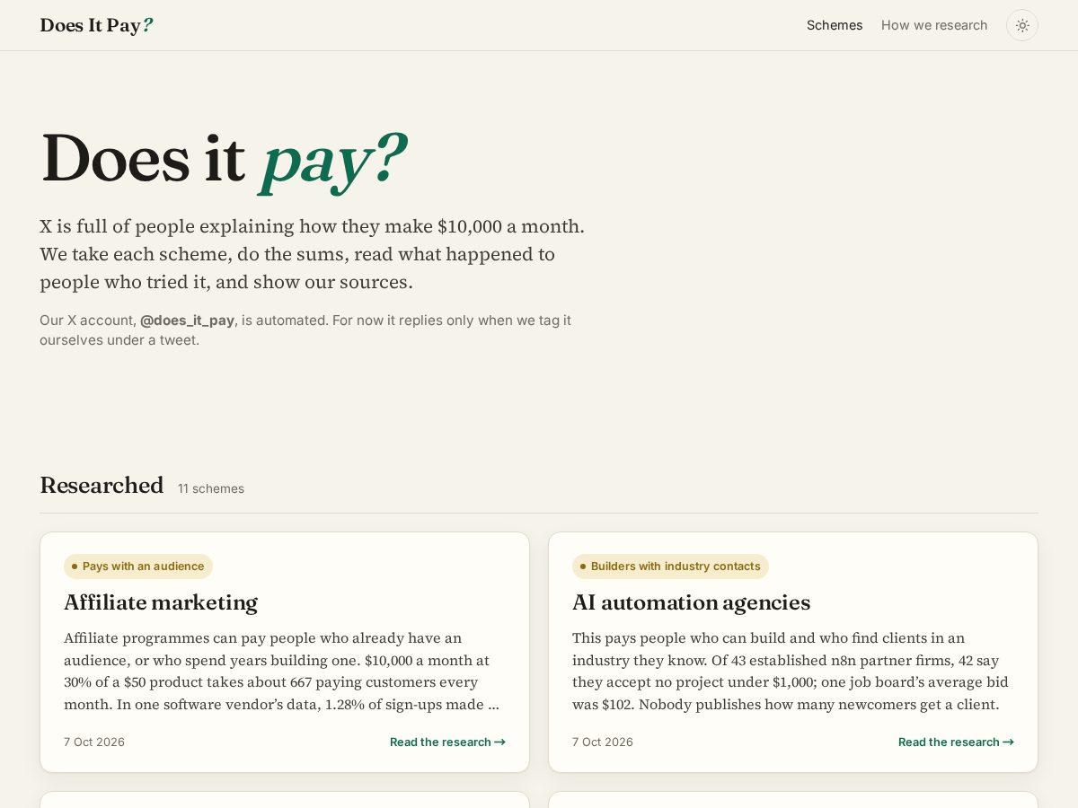 Landing-page snapshot of doesitpay.org