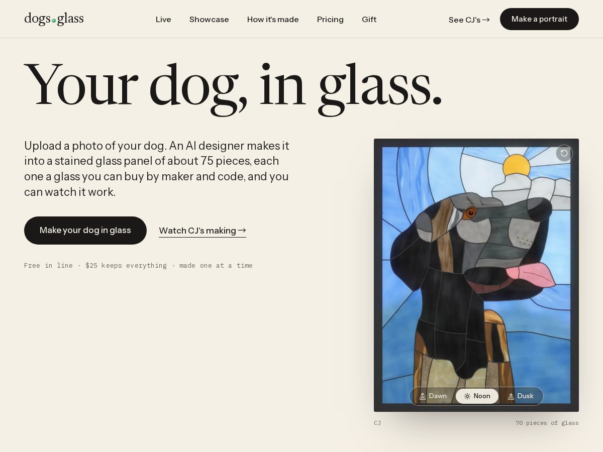 Landing-page snapshot of dogs.glass