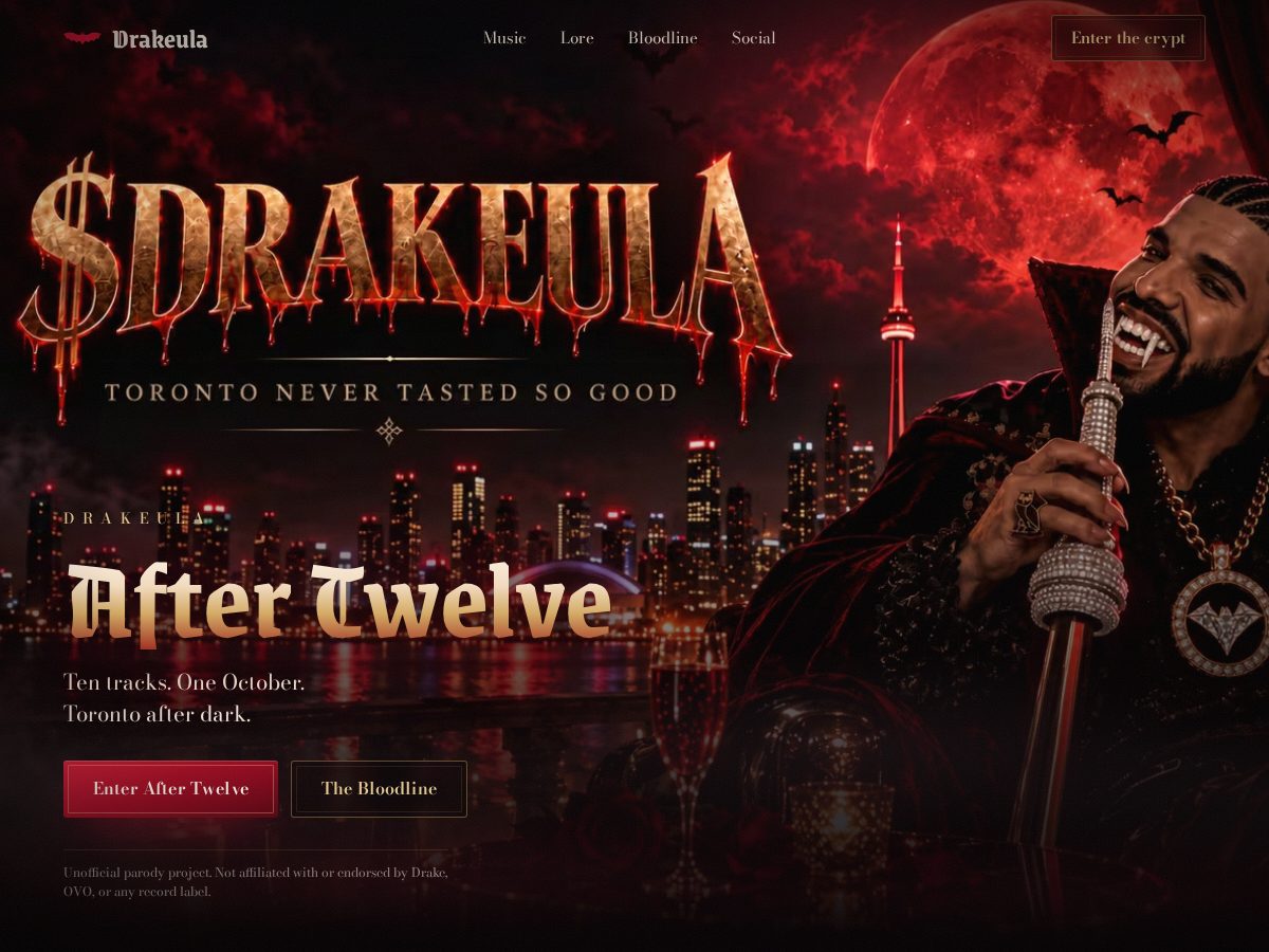 Landing-page snapshot of drakeula.com