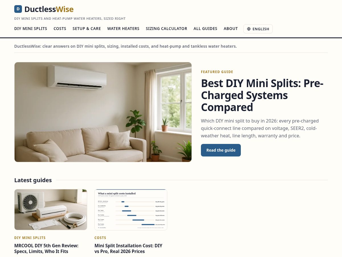 Landing-page snapshot of ductlesswise.com
