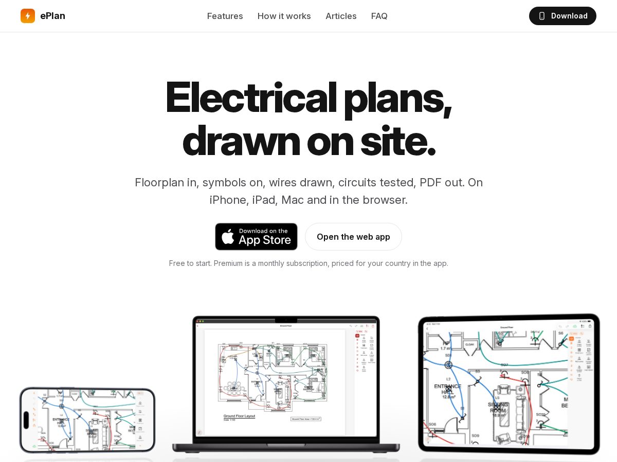 Landing-page snapshot of electricalfloorplans.com