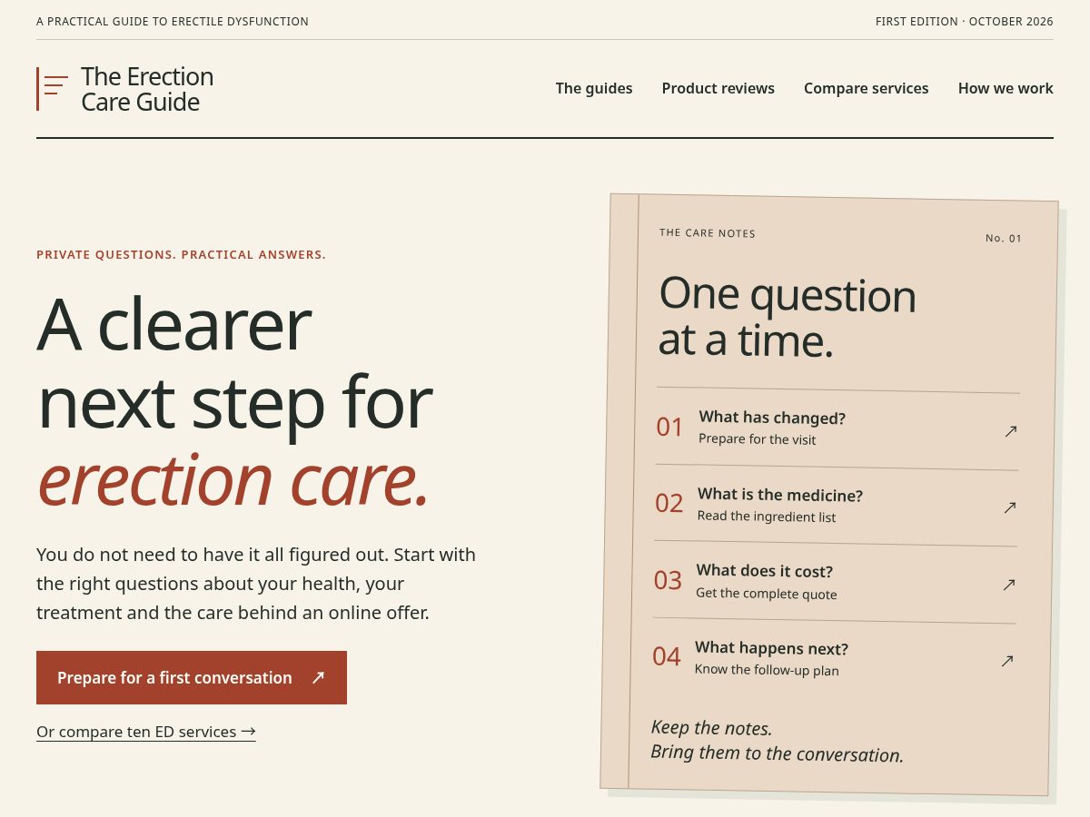 Landing-page snapshot of erectioncareguide.com