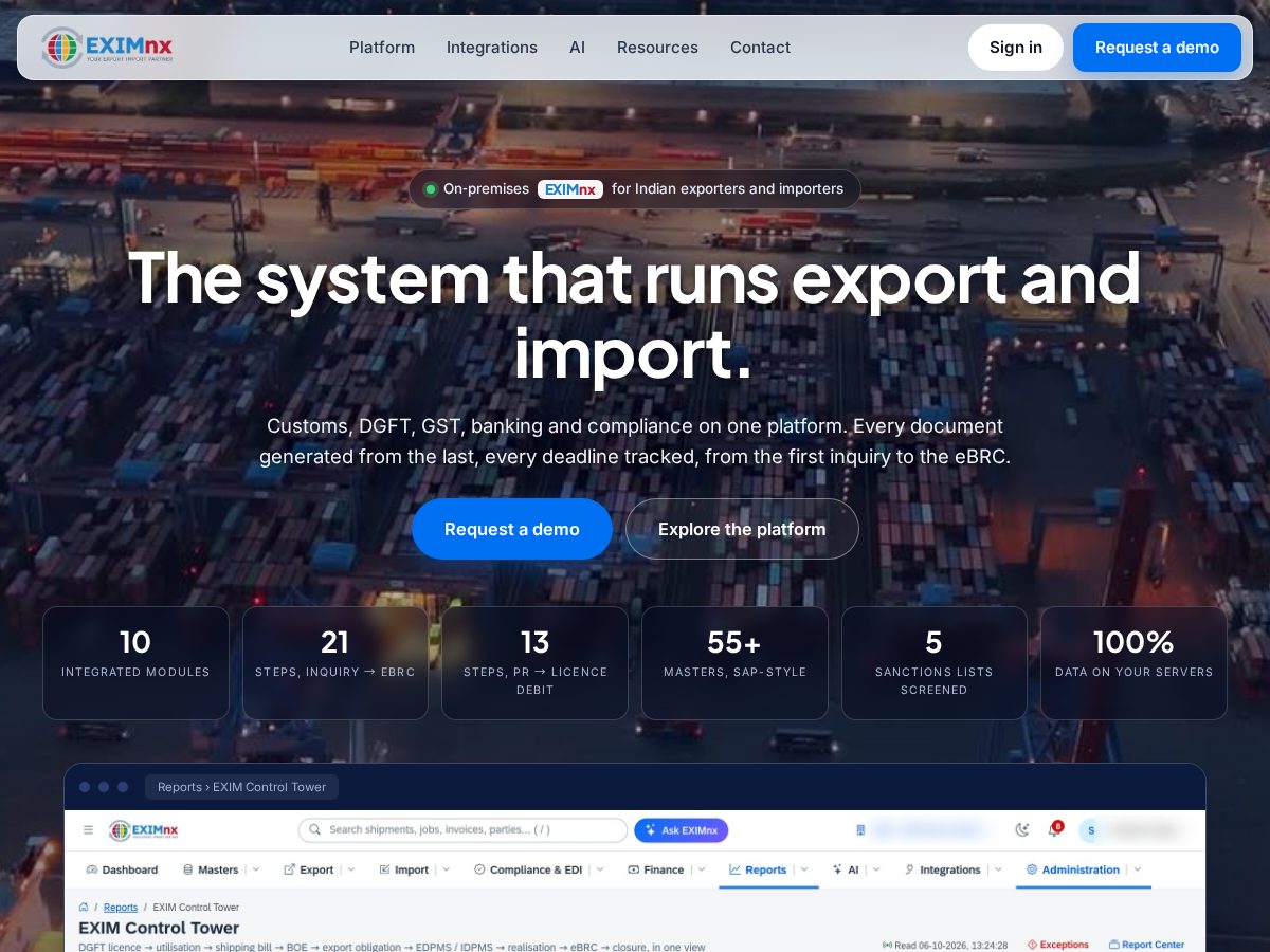 Landing-page snapshot of eximnx.com