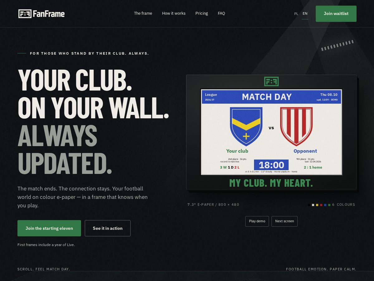 Landing-page snapshot of fanframe.app