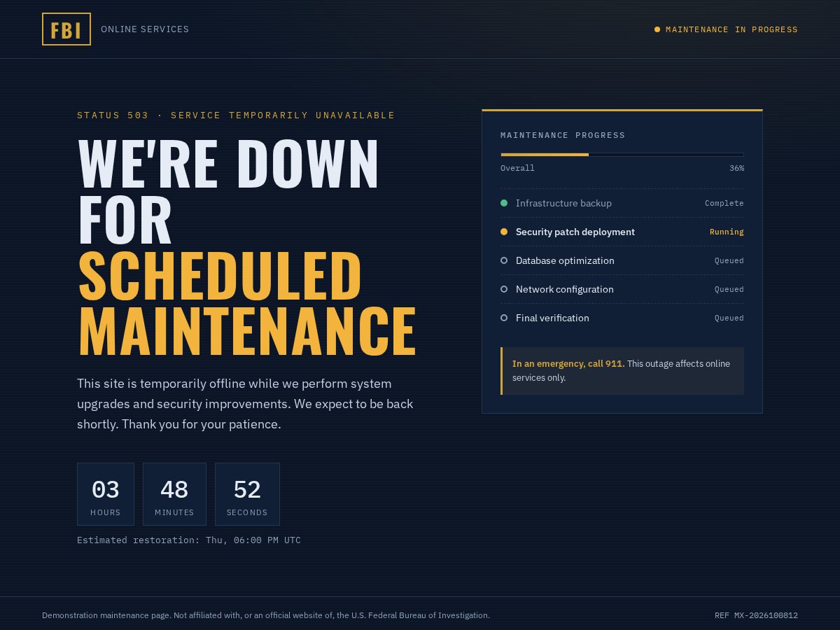 Landing-page snapshot of fbigovofficial.com