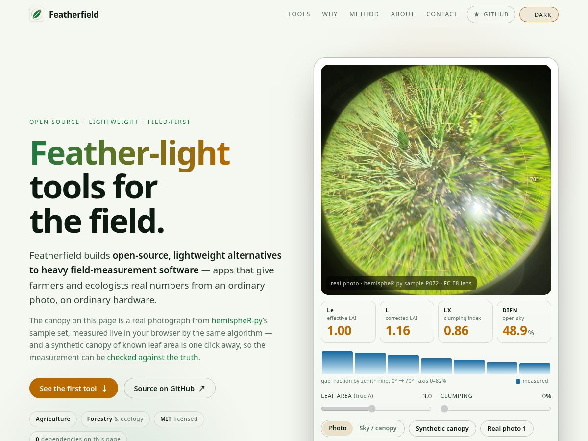 Landing-page snapshot of featherfield.org