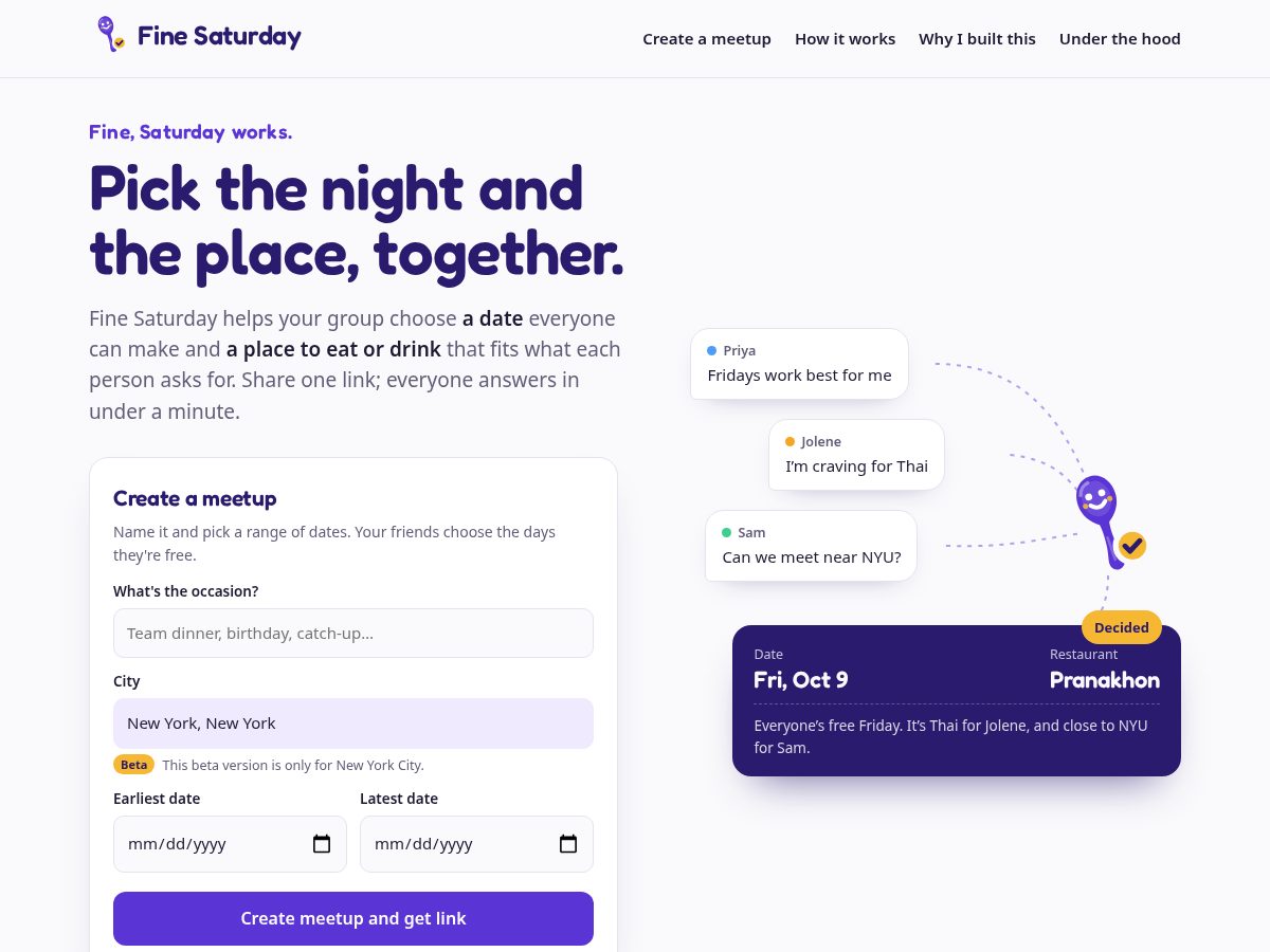 Landing-page snapshot of finesaturday.com