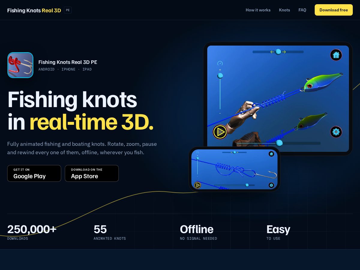 Landing-page snapshot of fishingknotsreal3d.com