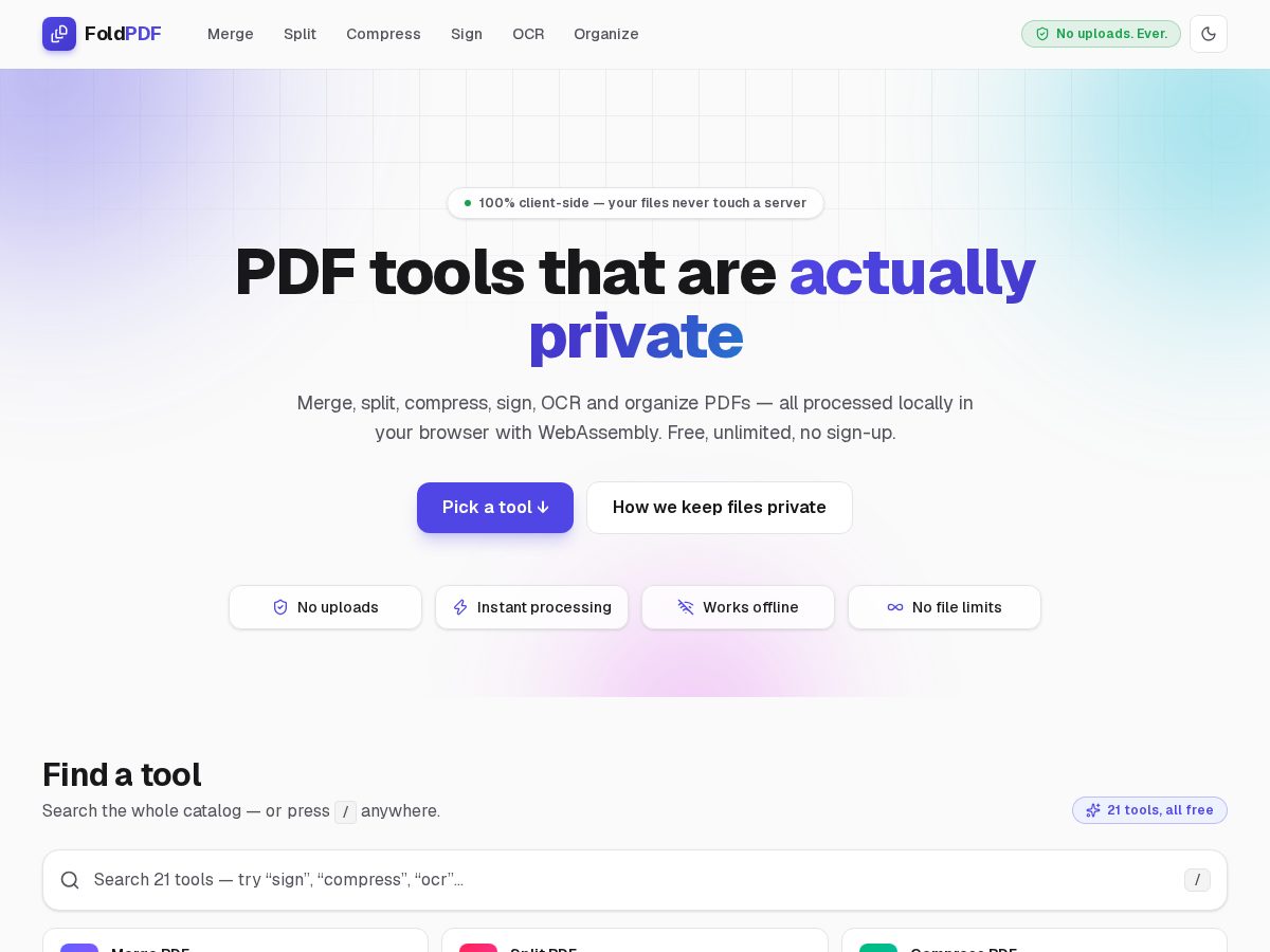 Landing-page snapshot of foldpdf.net