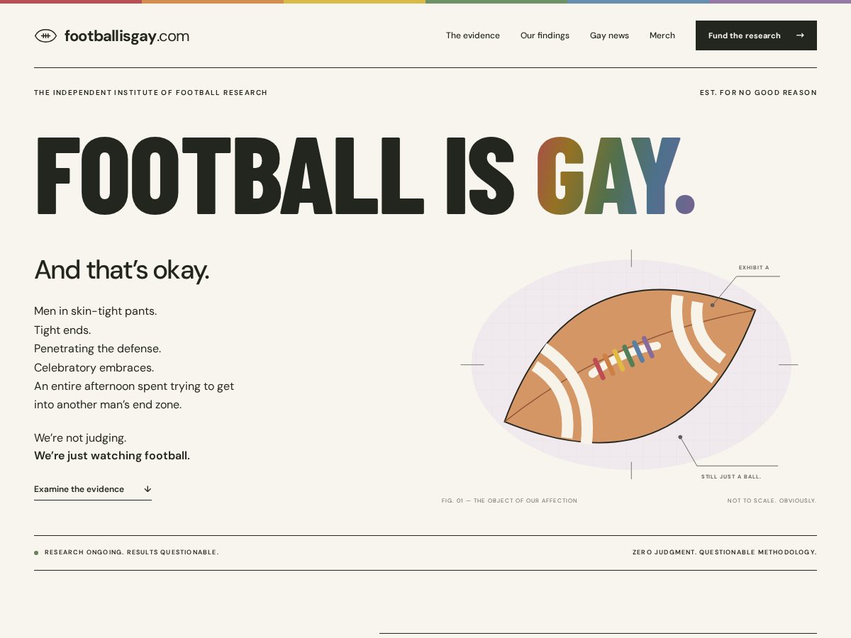 Landing-page snapshot of footballisgay.com