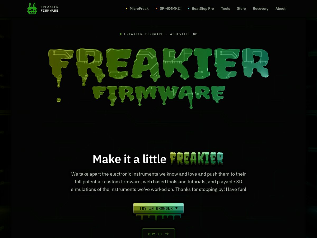 Landing-page snapshot of freakierfirmware.com