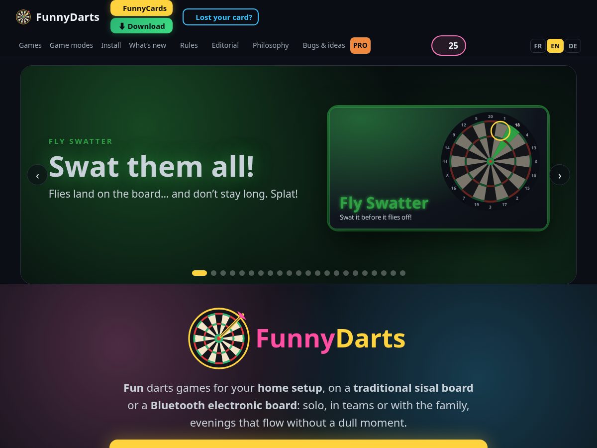Landing-page snapshot of funnydarts.com