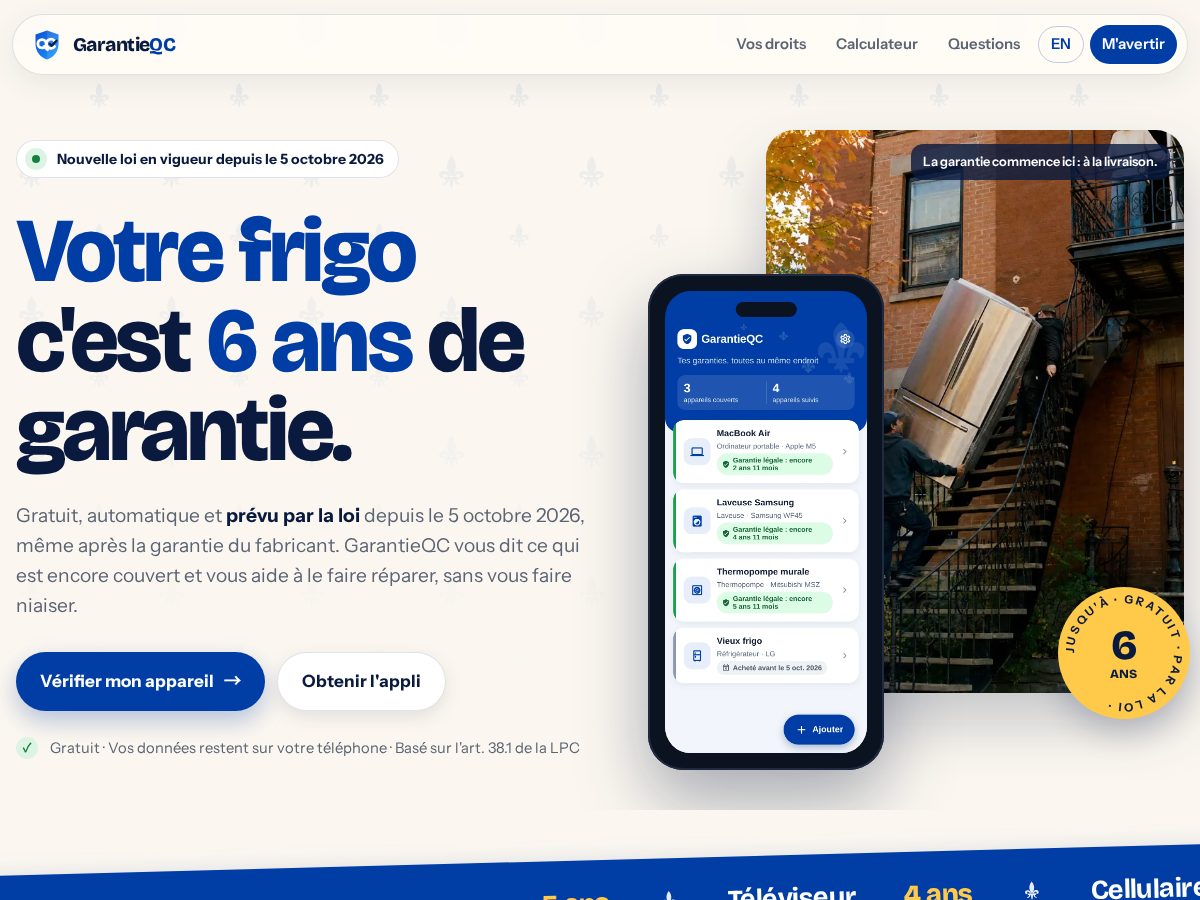 Landing-page snapshot of garantieqc.com