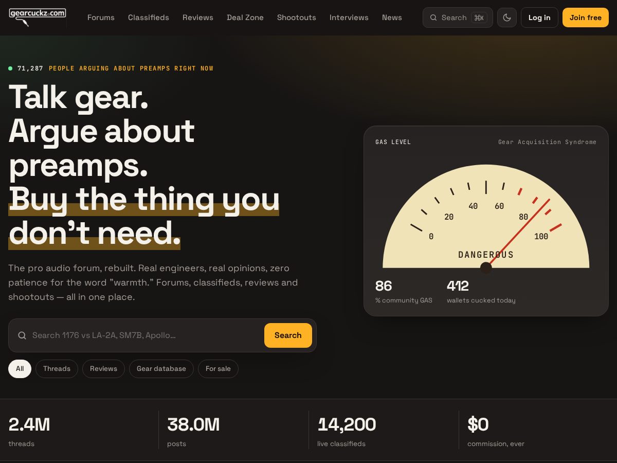Landing-page snapshot of gearcuckz.com