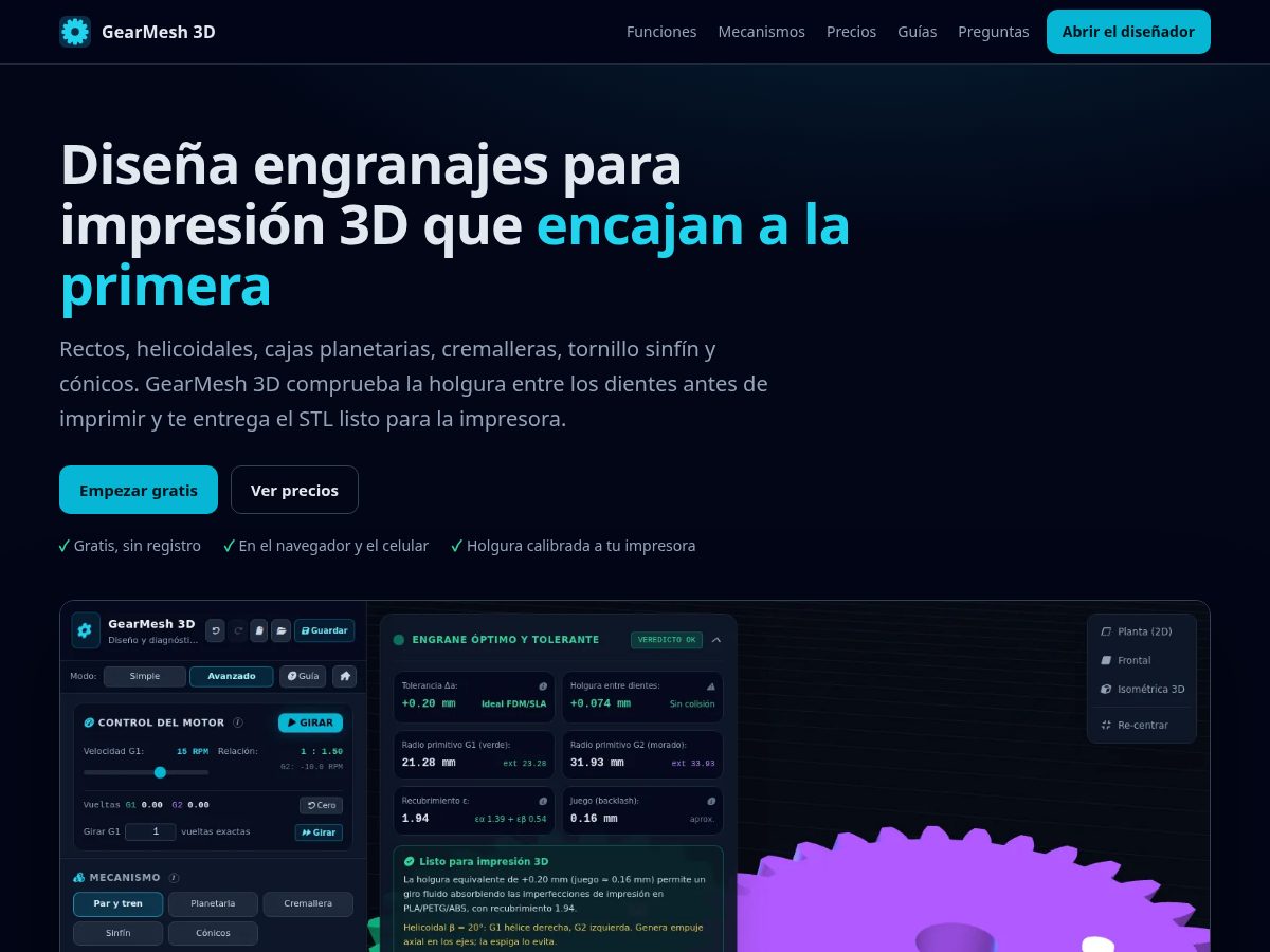 Landing-page snapshot of gearmesh3d.com