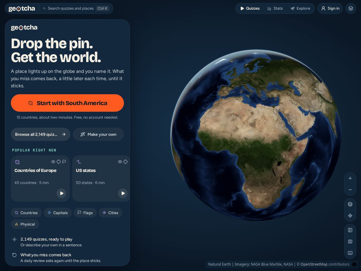 Landing-page snapshot of geotcha.app